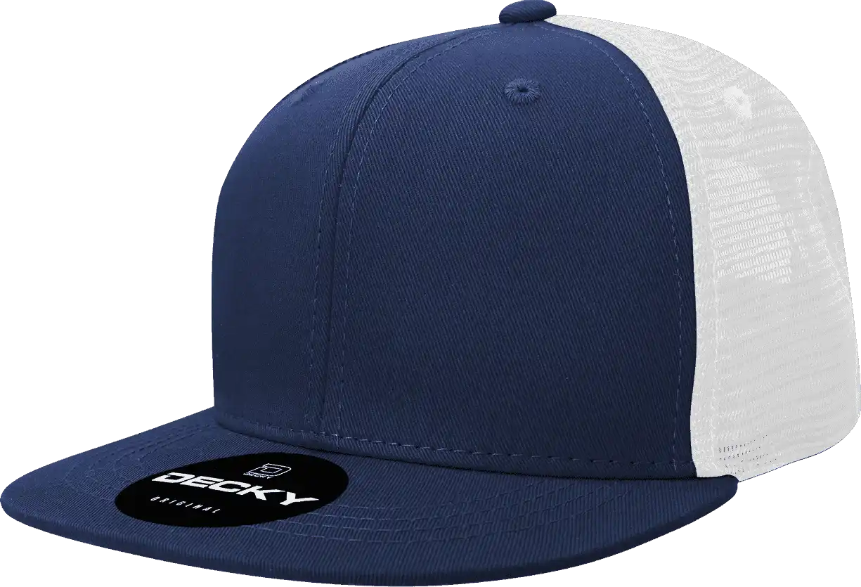 Decky 1052 6 Panel Flat Bill Trucker Cap - Navy White - one Size Fits Most