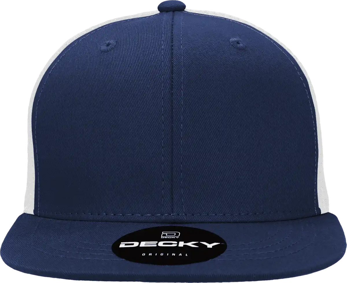 Decky 1052 6 Panel Flat Bill Trucker Cap - Navy White - one Size Fits Most