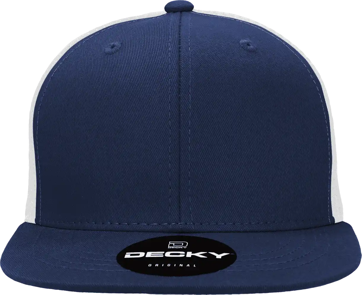 Decky 1052 6 Panel Flat Bill Trucker Cap - Navy White - one Size Fits Most
