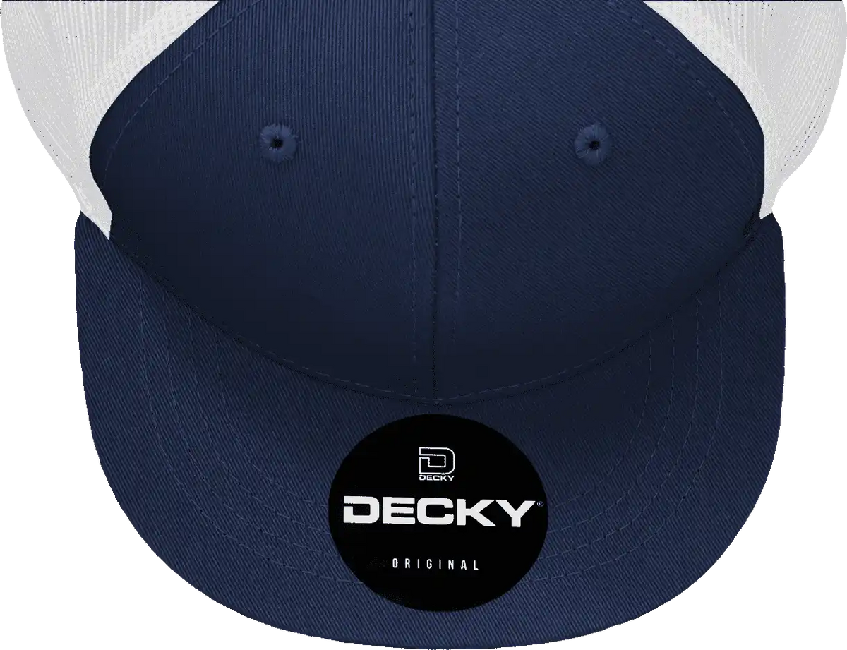 Decky 1052 6 Panel Flat Bill Trucker Cap - Navy White - one Size Fits Most