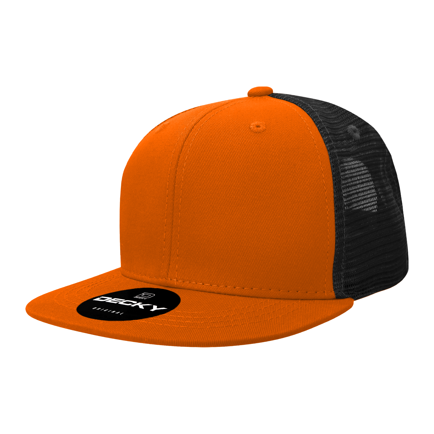 Decky 1052 6 Panel Flat Bill Trucker Cap - Orange Black