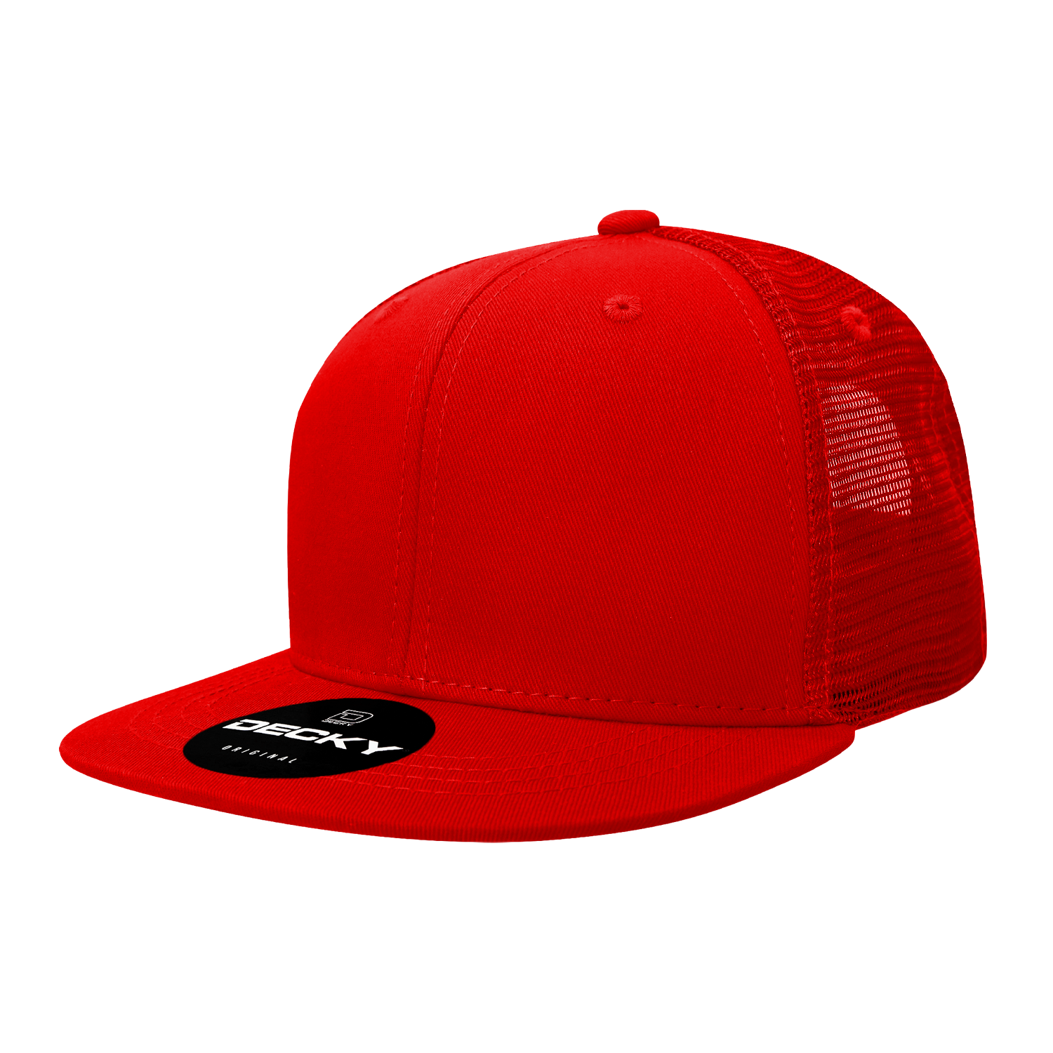 Decky 1052 6 Panel Flat Bill Trucker Cap - Red