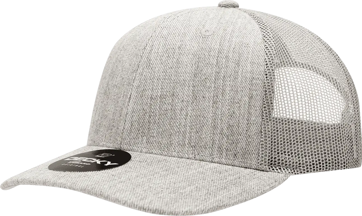 Decky 1053 6 Panel Curve Bill Trucker Cap - Heather Gray