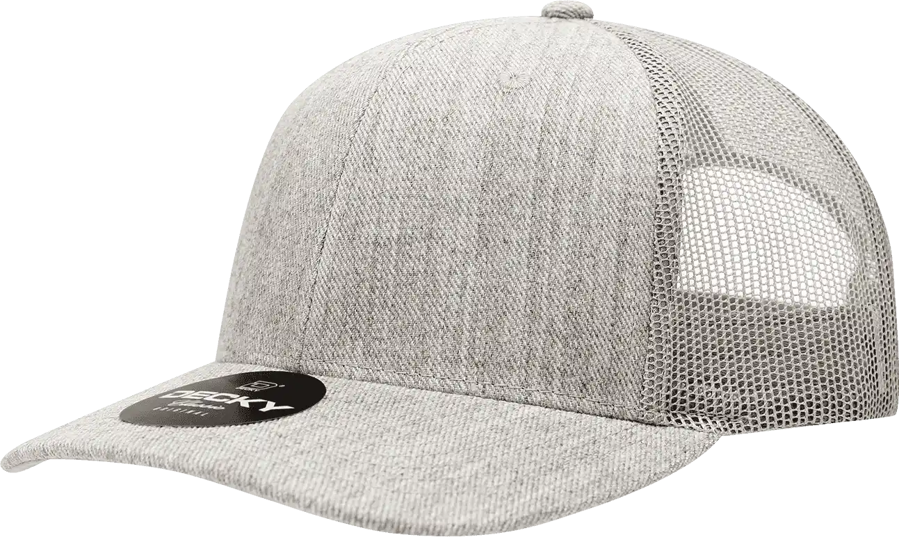 Decky 1053 6 Panel Curve Bill Trucker Cap - Heather Gray - one Size Fits Most