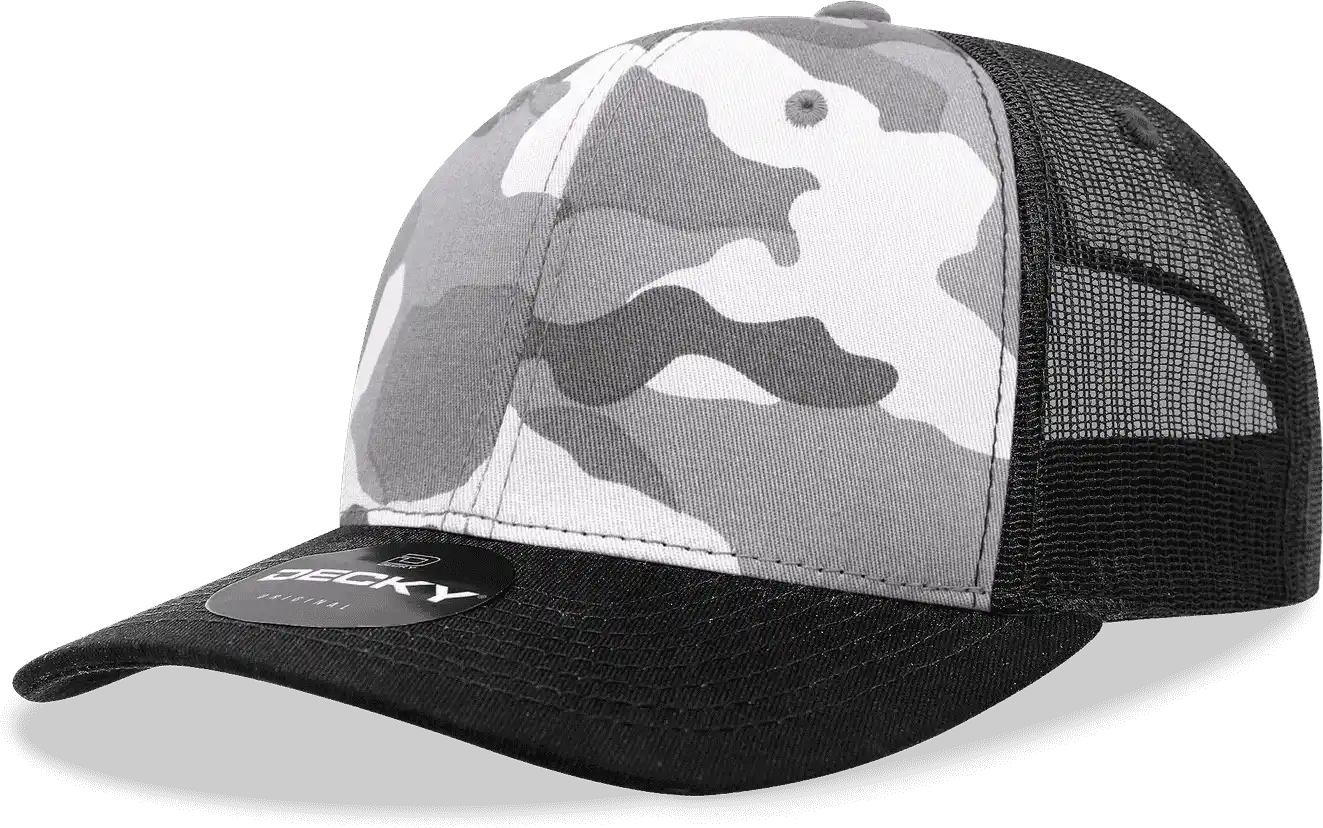 Decky 1054 Cotton Curve Billl Trucker Cap - Black Urban Camo - one Size Fits Most