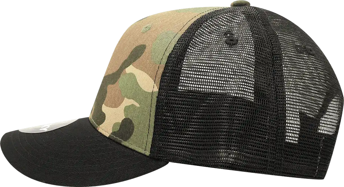 Decky 1054 Cotton Curve Billl Trucker Cap Black Woodland Camo / one Size Fits Most