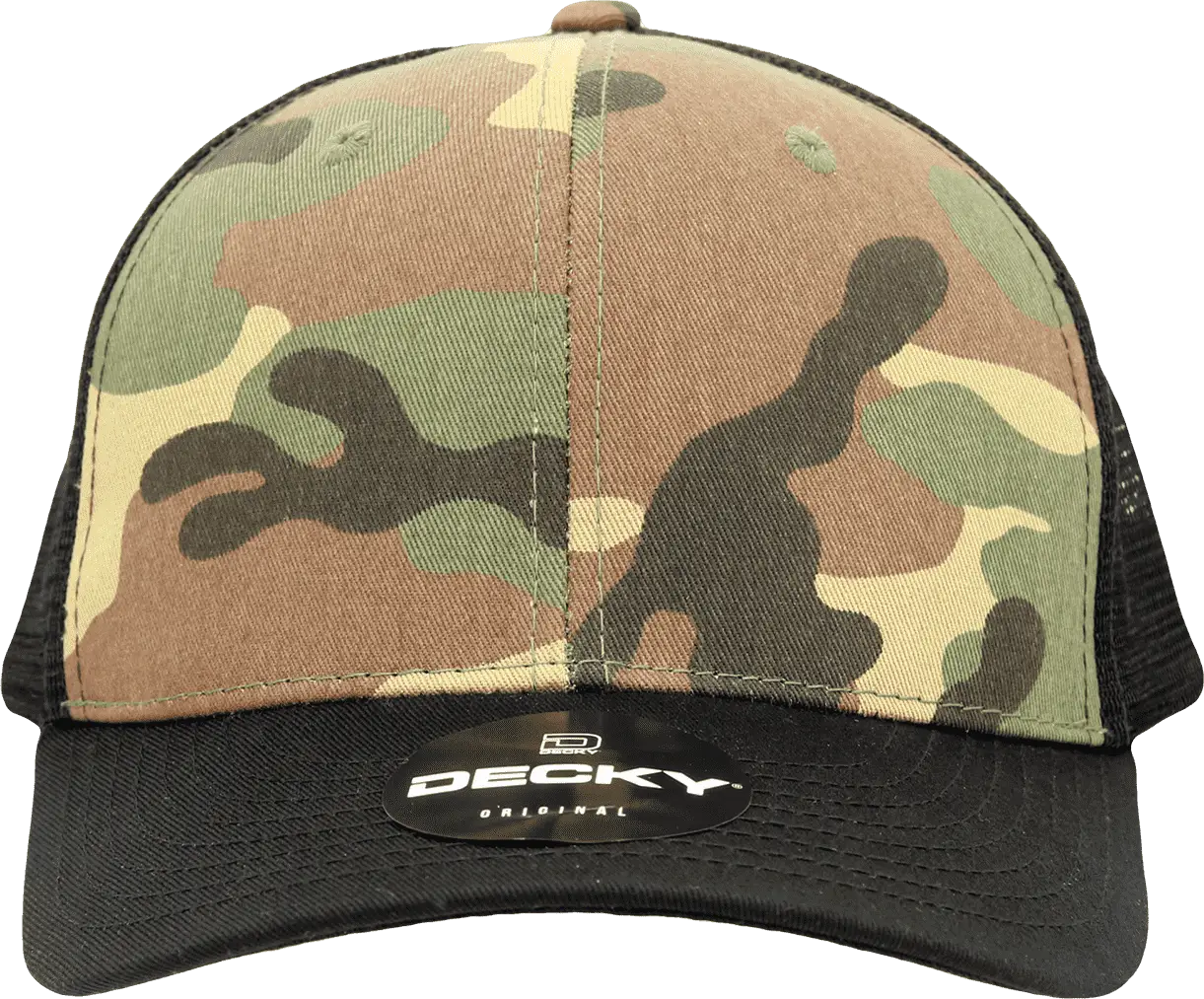 Decky 1054 Cotton Curve Billl Trucker Cap - Black Woodland Camo