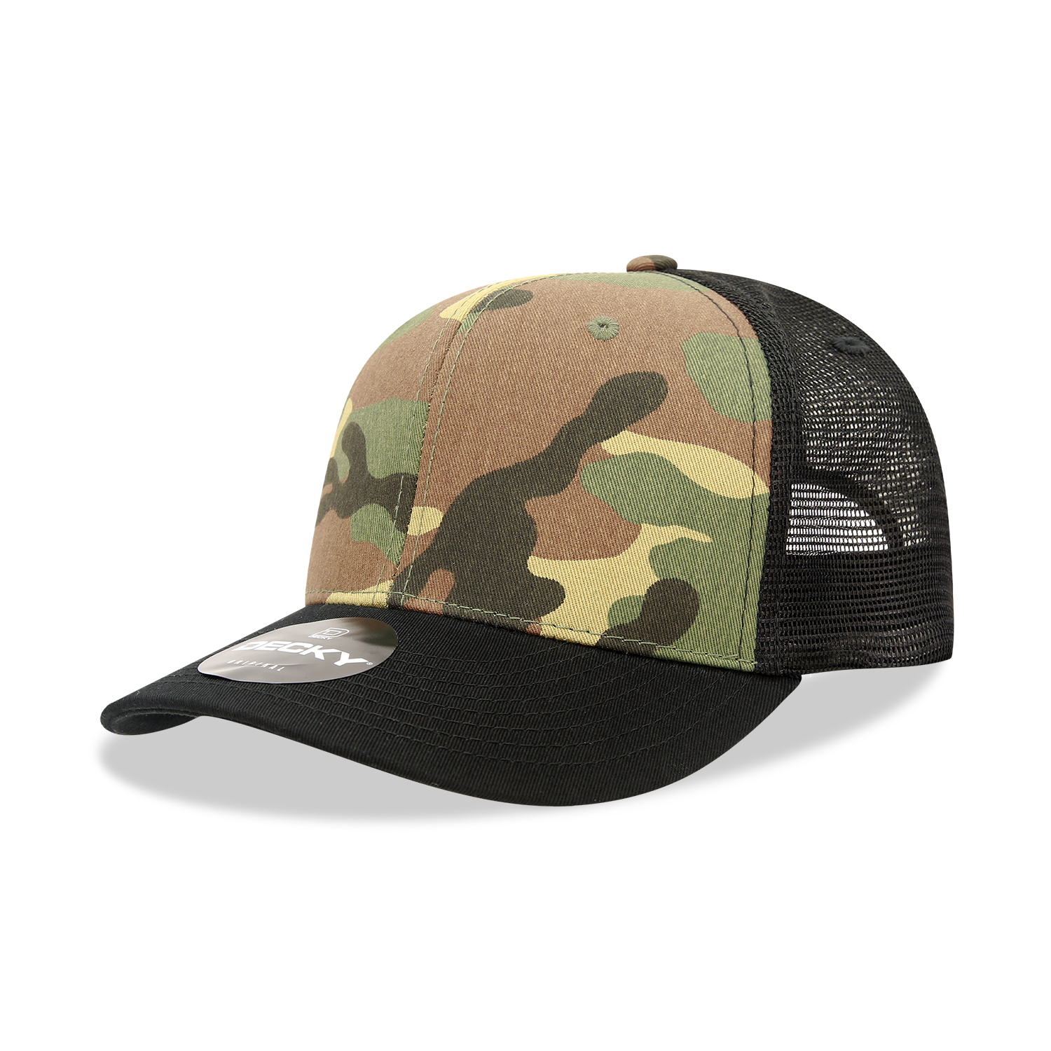 Decky 1054 Cotton Curve Billl Trucker Cap - Black Woodland (rip-stop)