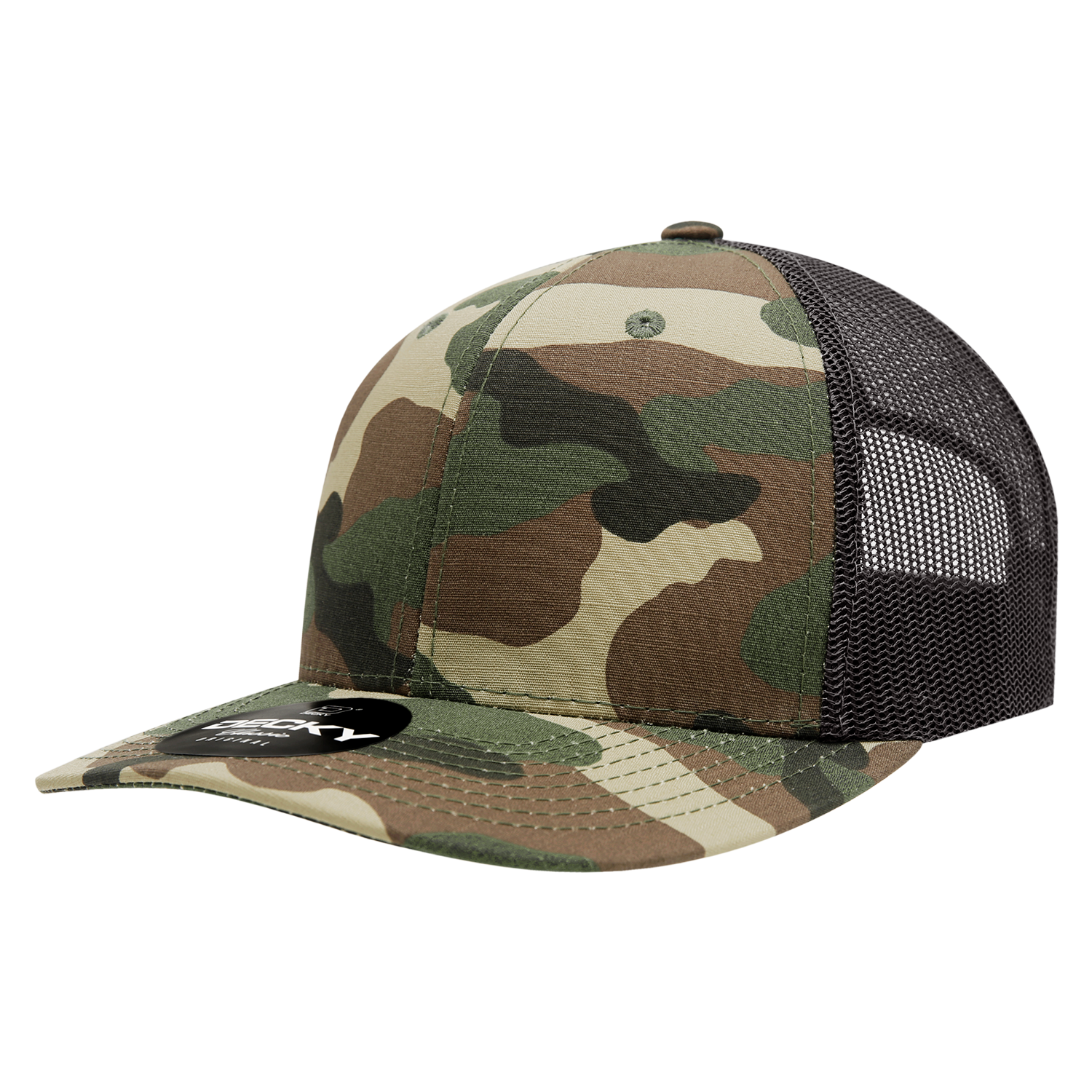 Decky 1054 Cotton Curve Billl Trucker Cap - Woodland Black (rip-stop)