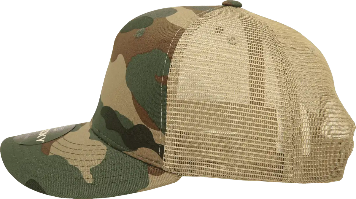 Decky 1054 Cotton Curve Billl Trucker Cap Woodland Camo Khanki / one Size Fits Most