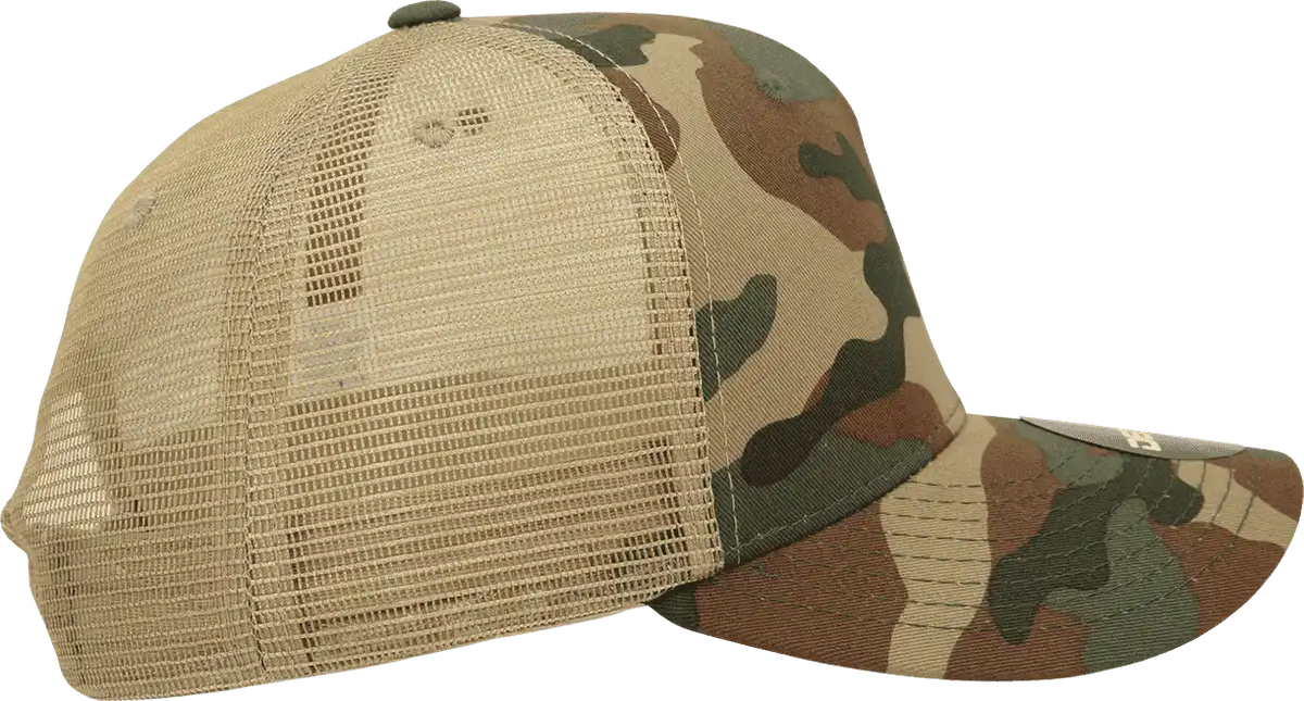 Decky 1054 Cotton Curve Billl Trucker Cap Woodland Camo Khanki / one Size Fits Most