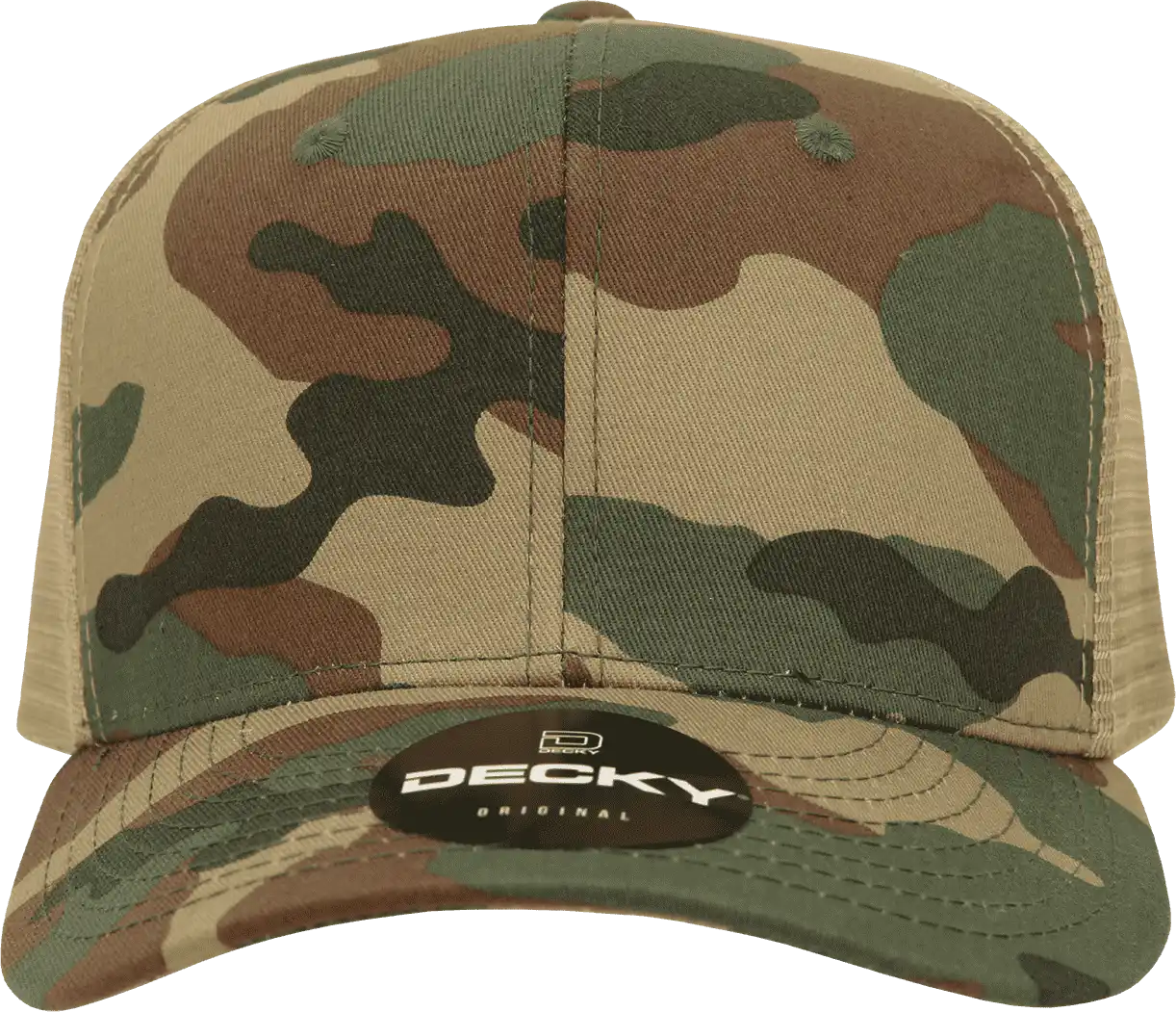 Decky 1054 Cotton Curve Billl Trucker Cap Woodland Camo Khanki / one Size Fits Most