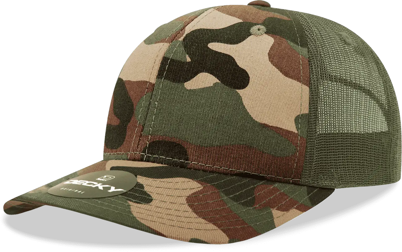 Decky 1054 Cotton Curve Billl Trucker Cap - Woodland Olive