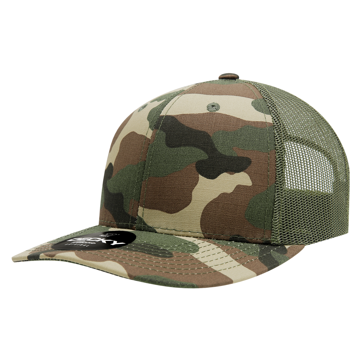 Decky 1054 Cotton Curve Billl Trucker Cap - Woodland Olive (rip-stop)