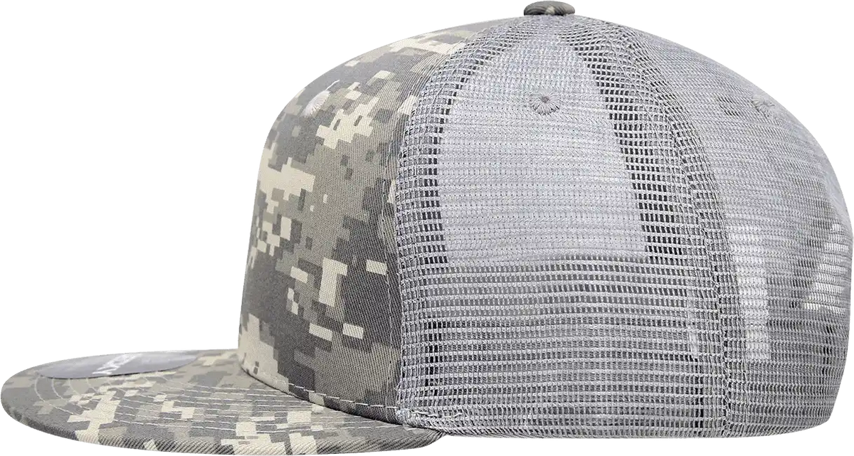 Decky 1055 Camo Flat Bill Trucker Cap - Army Digicam Gray - one Size Fits Most