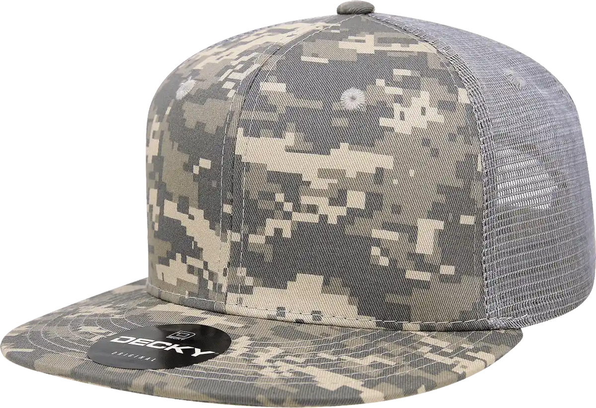 Decky 1055 Camo Flat Bill Trucker Cap - Army Digicam Gray - one Size Fits Most