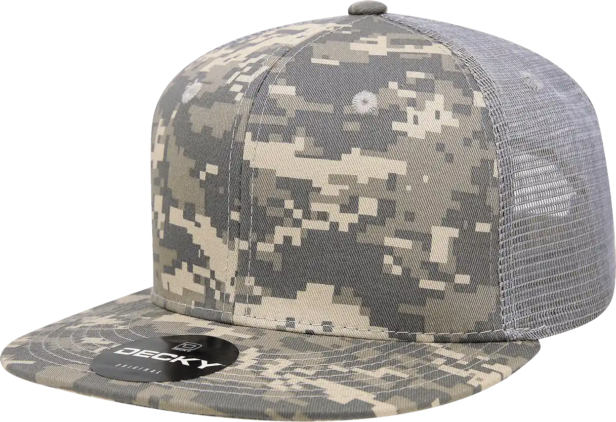 Decky 1055 Camo Flat Bill Trucker Cap - Army Digicam Gray - one Size Fits Most