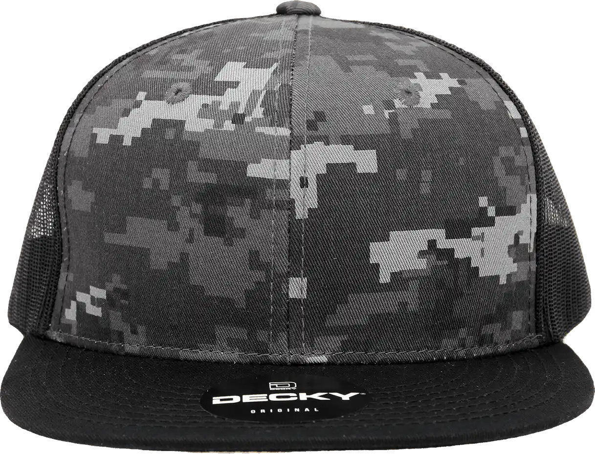 Decky 1055 Camo Flat Bill Trucker Cap - Black Ntg - one Size Fits Most