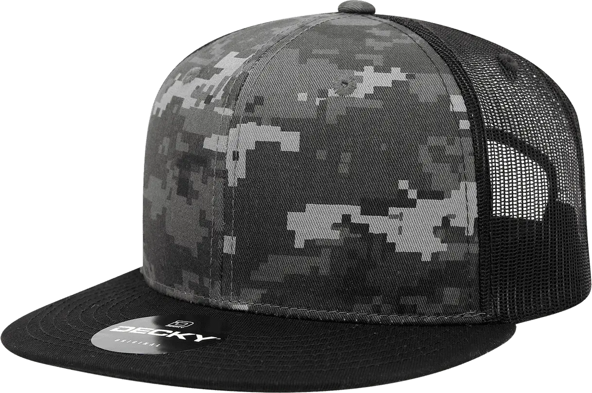 Decky 1055 Camo Flat Bill Trucker Cap - Black Ntg - one Size Fits Most