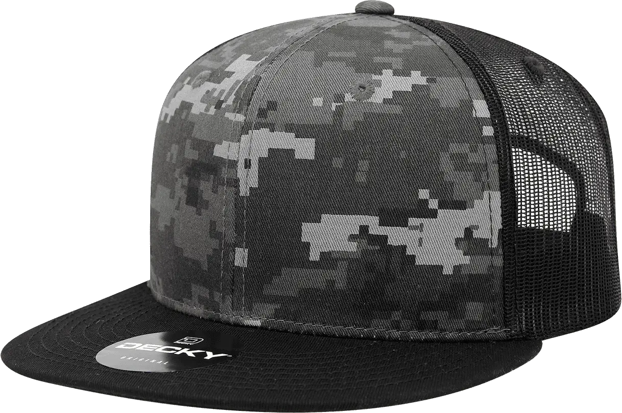 Decky 1055 Camo Flat Bill Trucker Cap - Black Ntg - one Size Fits Most