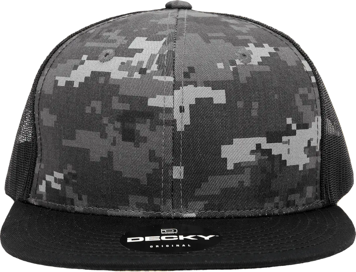 Decky 1055 Camo Flat Bill Trucker Cap - Black Ntg - one Size Fits Most