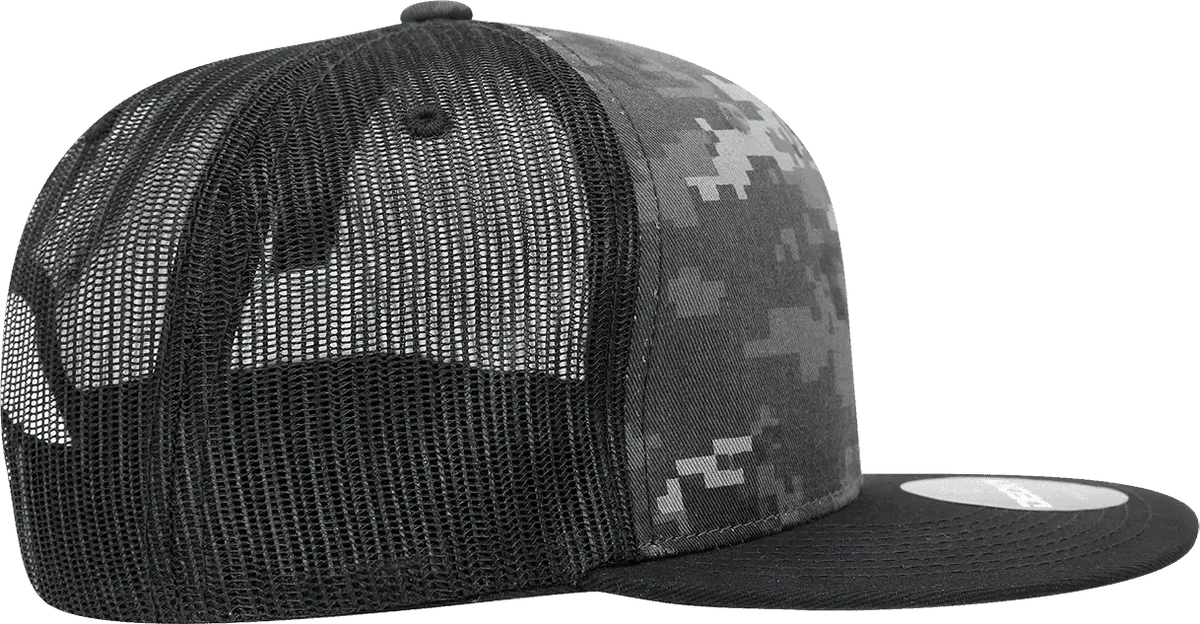 Decky 1055 Camo Flat Bill Trucker Cap - Black Ntg - one Size Fits Most