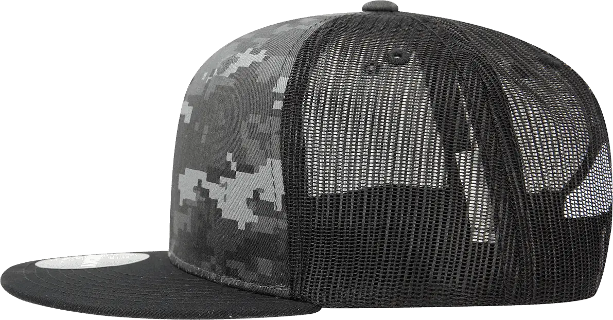 Decky 1055 Camo Flat Bill Trucker Cap - Black Ntg - one Size Fits Most
