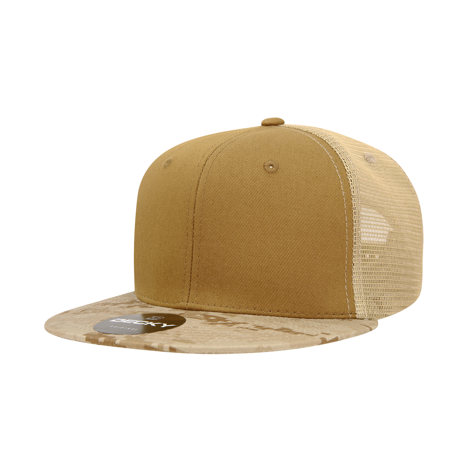 Decky 1055 Camo Flat Bill Trucker Cap - Desert Coyote Khaki