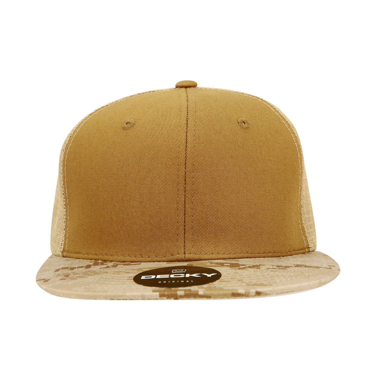 Decky 1055 Camo Flat Bill Trucker Cap - Desert Coyote Khaki
