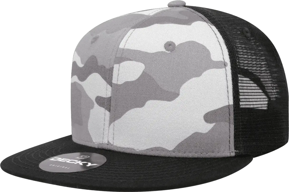 Decky 1055 Cotton Flat Bill Trucker Cap - Black Urban Camo