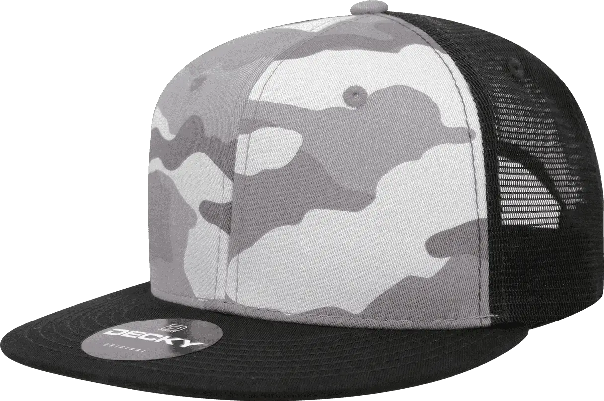 Decky 1055 Cotton Flat Bill Trucker Cap - Black Urban Camo