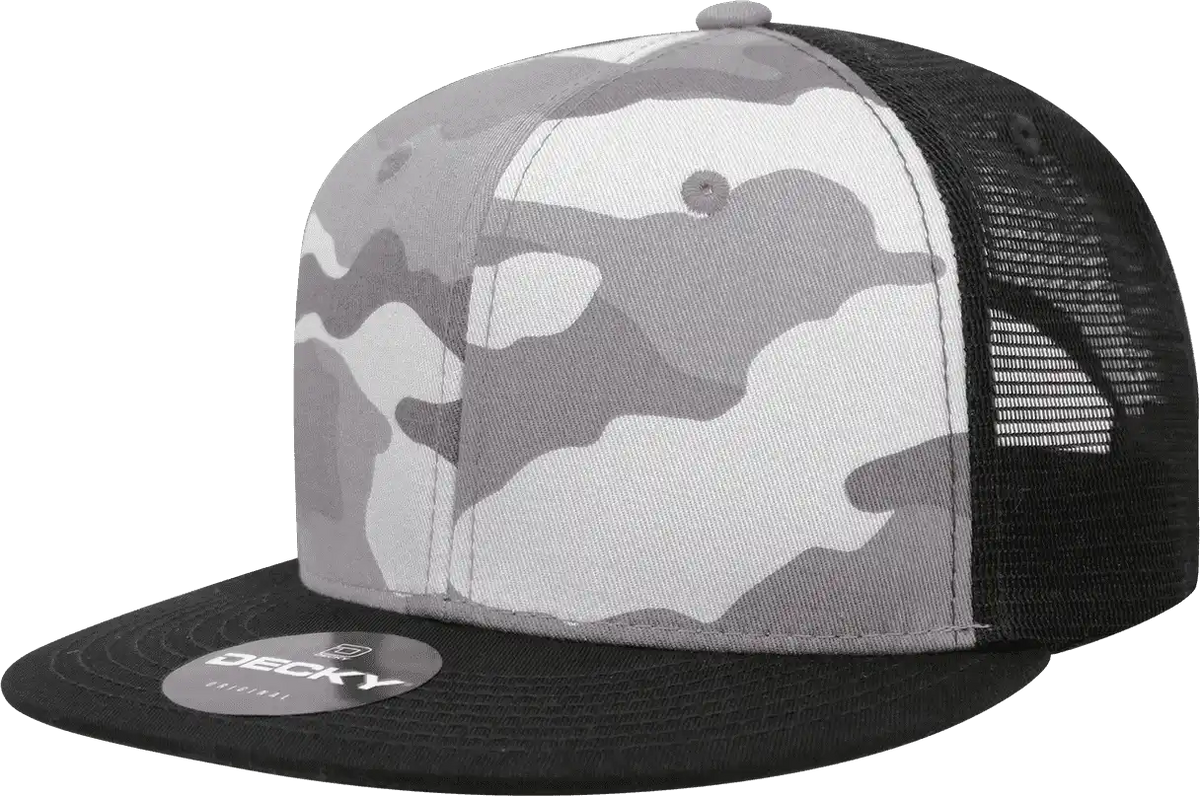 Decky 1055 Cotton Flat Bill Trucker Cap Black Urban Camo / one Size Fits Most
