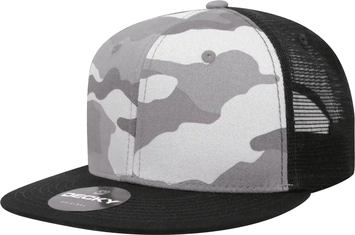 Decky 1055 Cotton Flat Bill Trucker Cap Black Urban Camo / one Size Fits Most