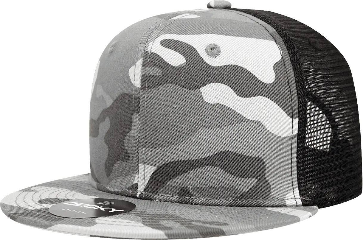 Decky 1055 Cotton Flat Bill Trucker Cap - Urban Camo Black