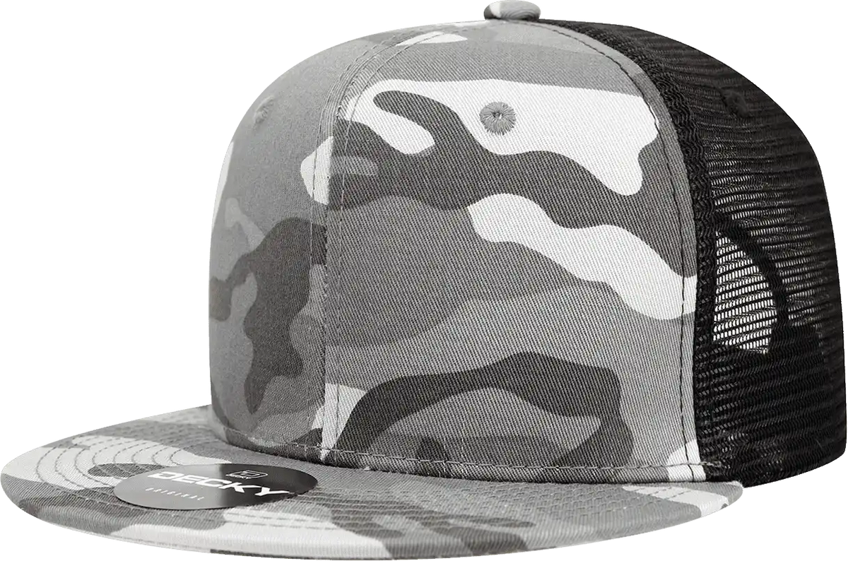 Decky 1055 Cotton Flat Bill Trucker Cap Urban Camo Black / one Size Fits Most