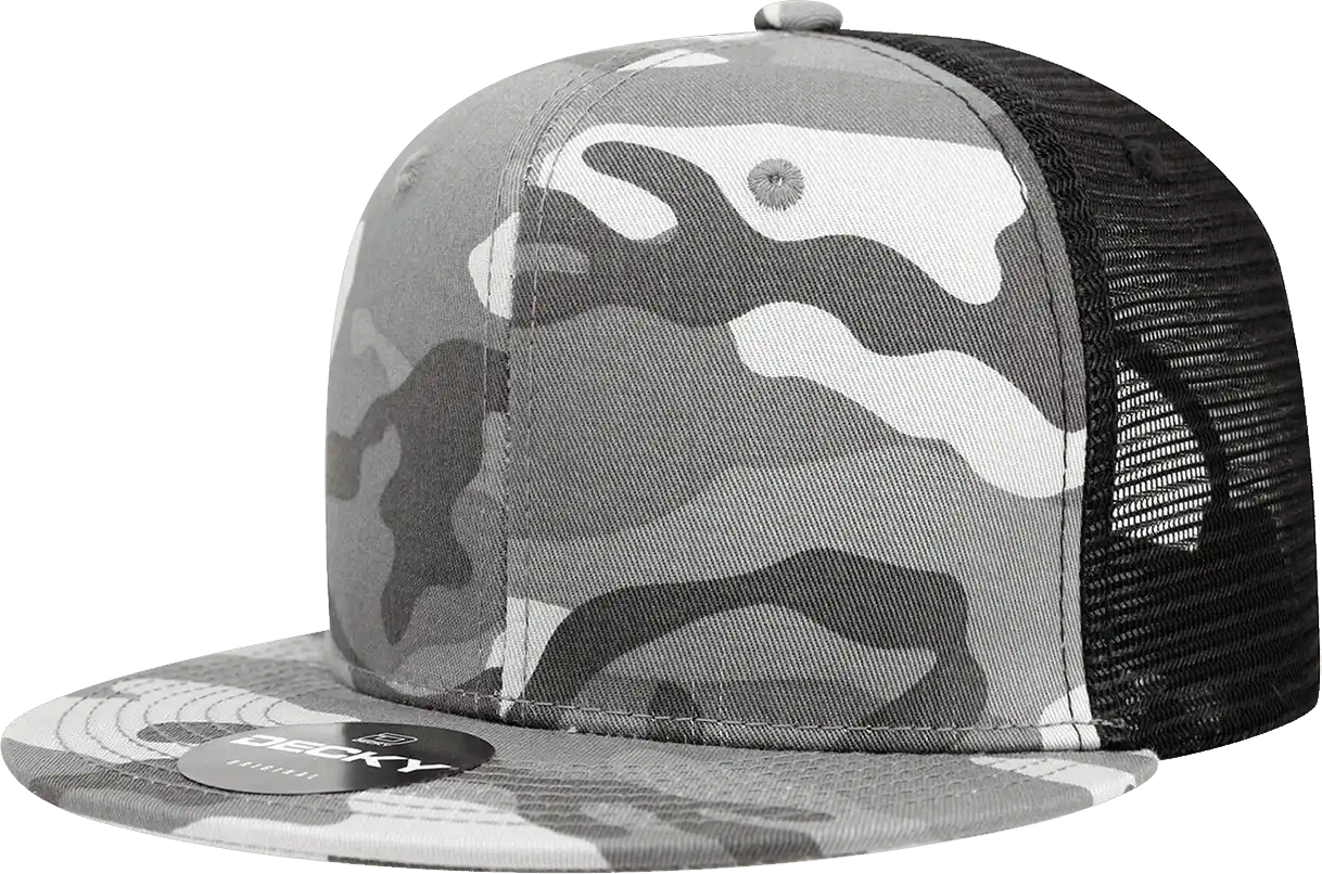 Decky 1055 Cotton Flat Bill Trucker Cap Urban Camo Black / one Size Fits Most