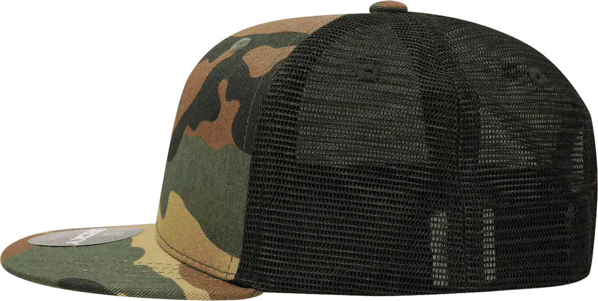 Decky 1055 Cotton Flat Bill Trucker Cap Woodland Camo Black Muti Color / one Size Fits Most
