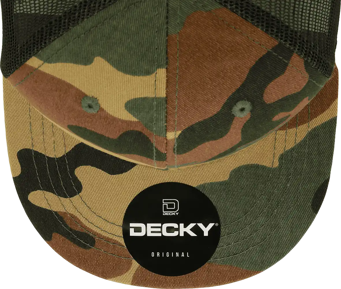 Decky 1055 Cotton Flat Bill Trucker Cap Woodland Camo Black Muti Color / one Size Fits Most