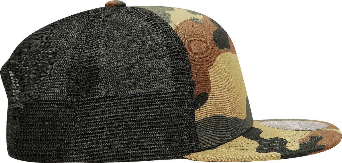 Decky 1055 Cotton Flat Bill Trucker Cap Woodland Camo Black Muti Color / one Size Fits Most