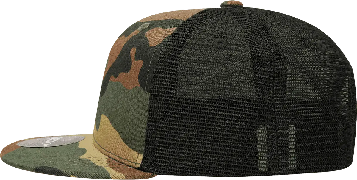 Decky 1055 Cotton Flat Bill Trucker Cap - Woodland Camo Black - Muti-color / one Size Fits Most