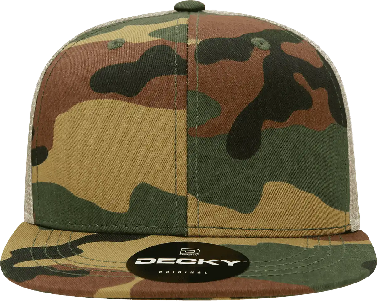 Decky 1055 Cotton Flat Bill Trucker Cap Woodland Camo Khanki / one Size Fits Most