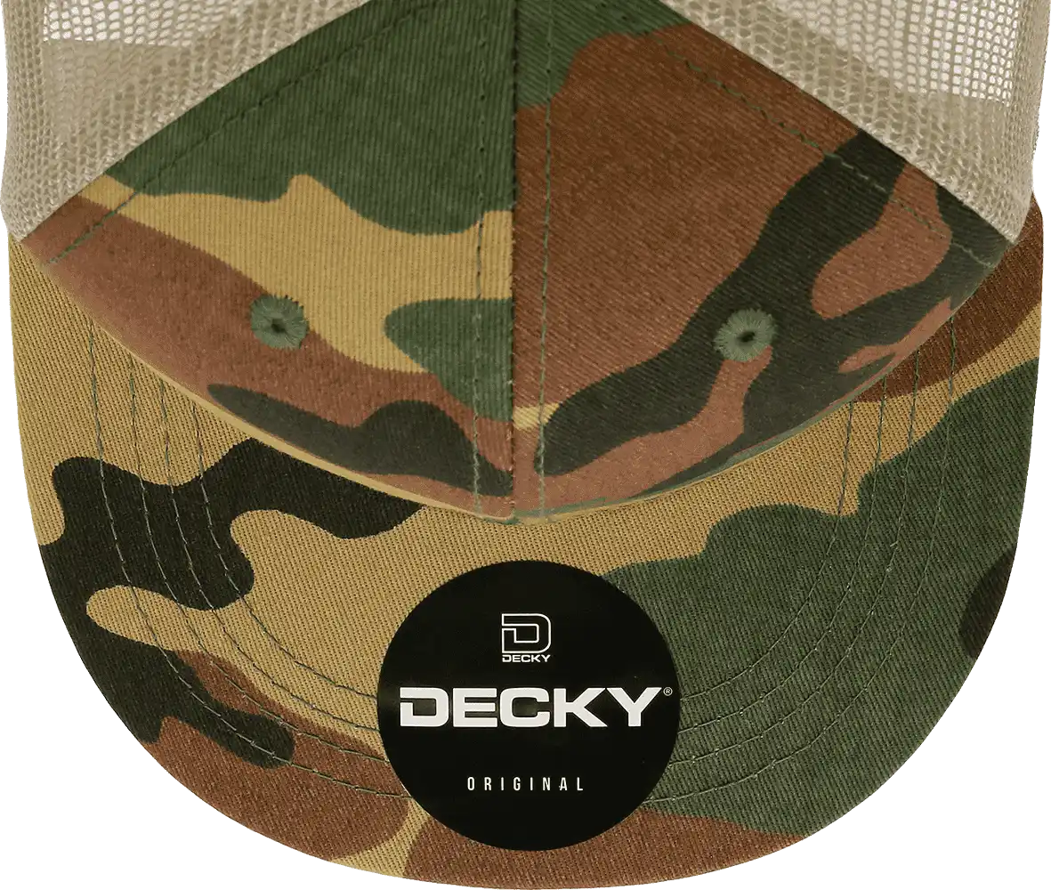 Decky 1055 Cotton Flat Bill Trucker Cap Woodland Camo Khanki / one Size Fits Most