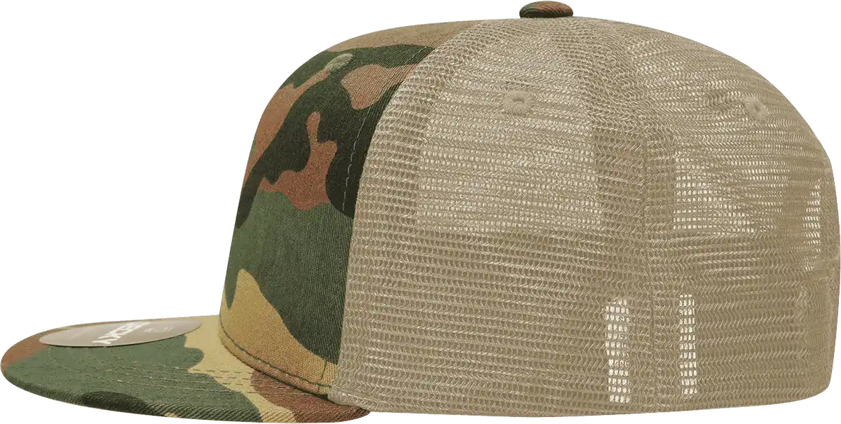 Decky 1055 Cotton Flat Bill Trucker Cap Woodland Camo Khanki / one Size Fits Most