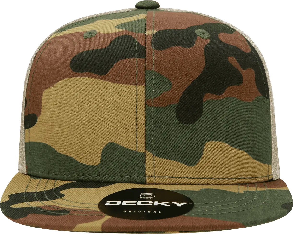 Decky 1055 Cotton Flat Bill Trucker Cap - Woodland Camo Khanki