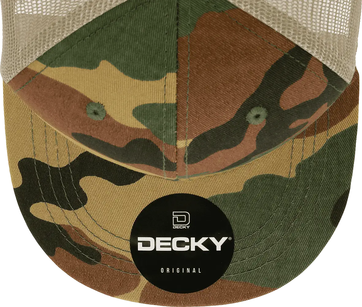 Decky 1055 Cotton Flat Bill Trucker Cap - Woodland Camo Khanki