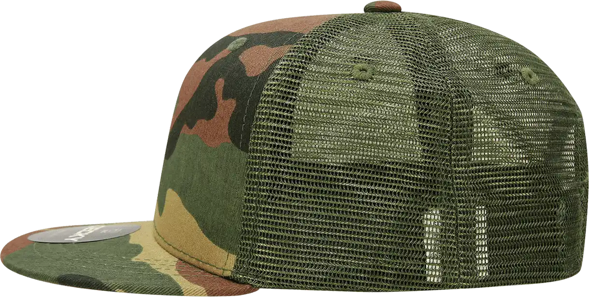 Decky 1055 Cotton Flat Bill Trucker Cap - Woodland Olive - one Size Fits Most