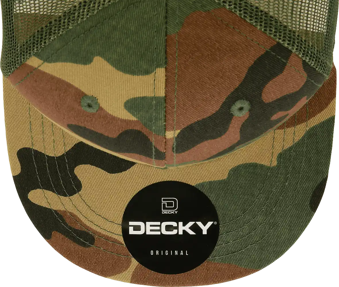 Decky 1055 Cotton Flat Bill Trucker Cap - Woodland Olive - one Size Fits Most