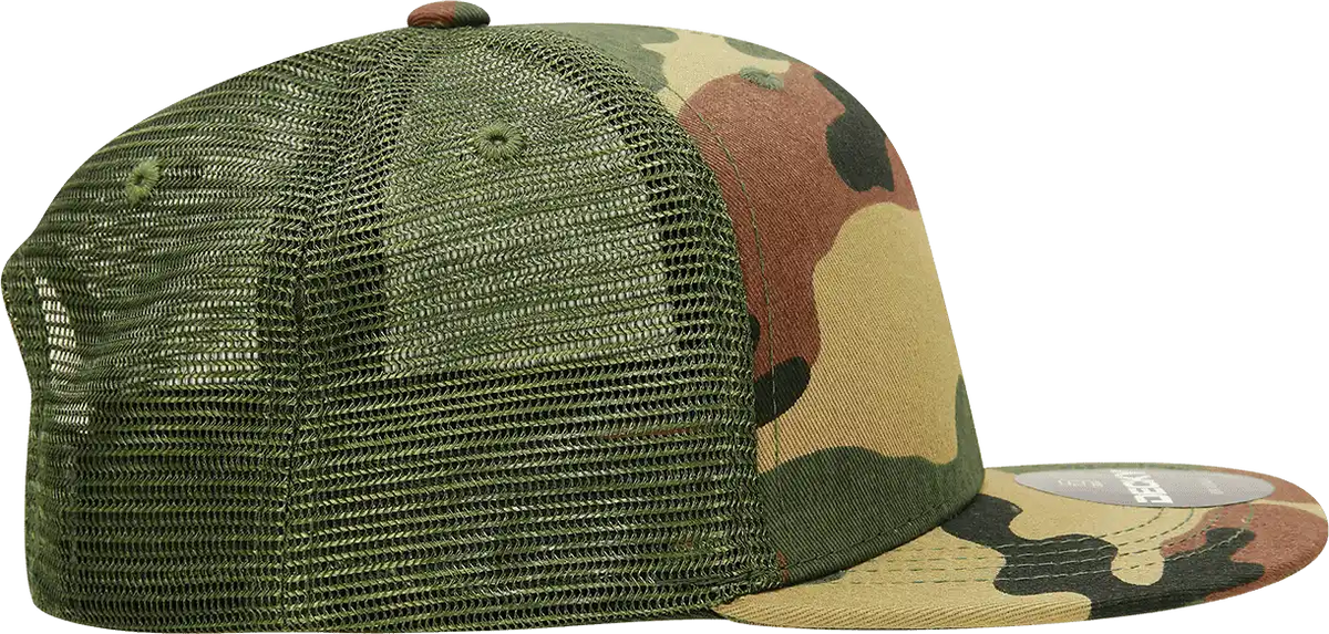 Decky 1055 Cotton Flat Bill Trucker Cap - Woodland Olive - one Size Fits Most