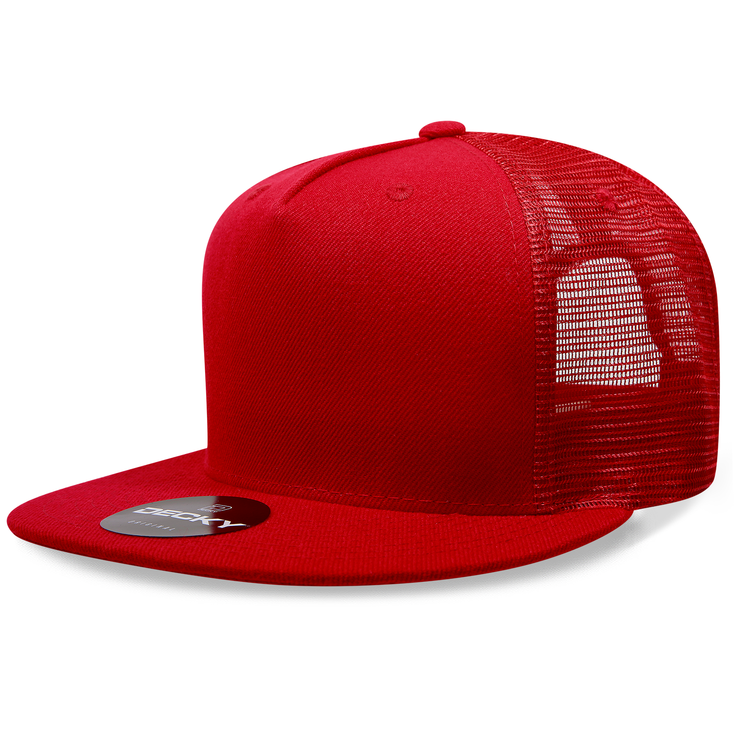 Decky 1063 10 Panel Flat Bill Trucker Cap - Red