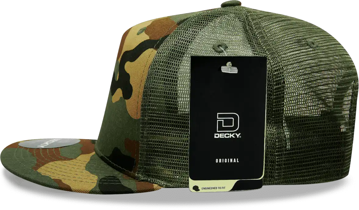 Decky 1063 10 Panel Flat Bill Trucker Cap - Woodland Camo - one Size Fits Most